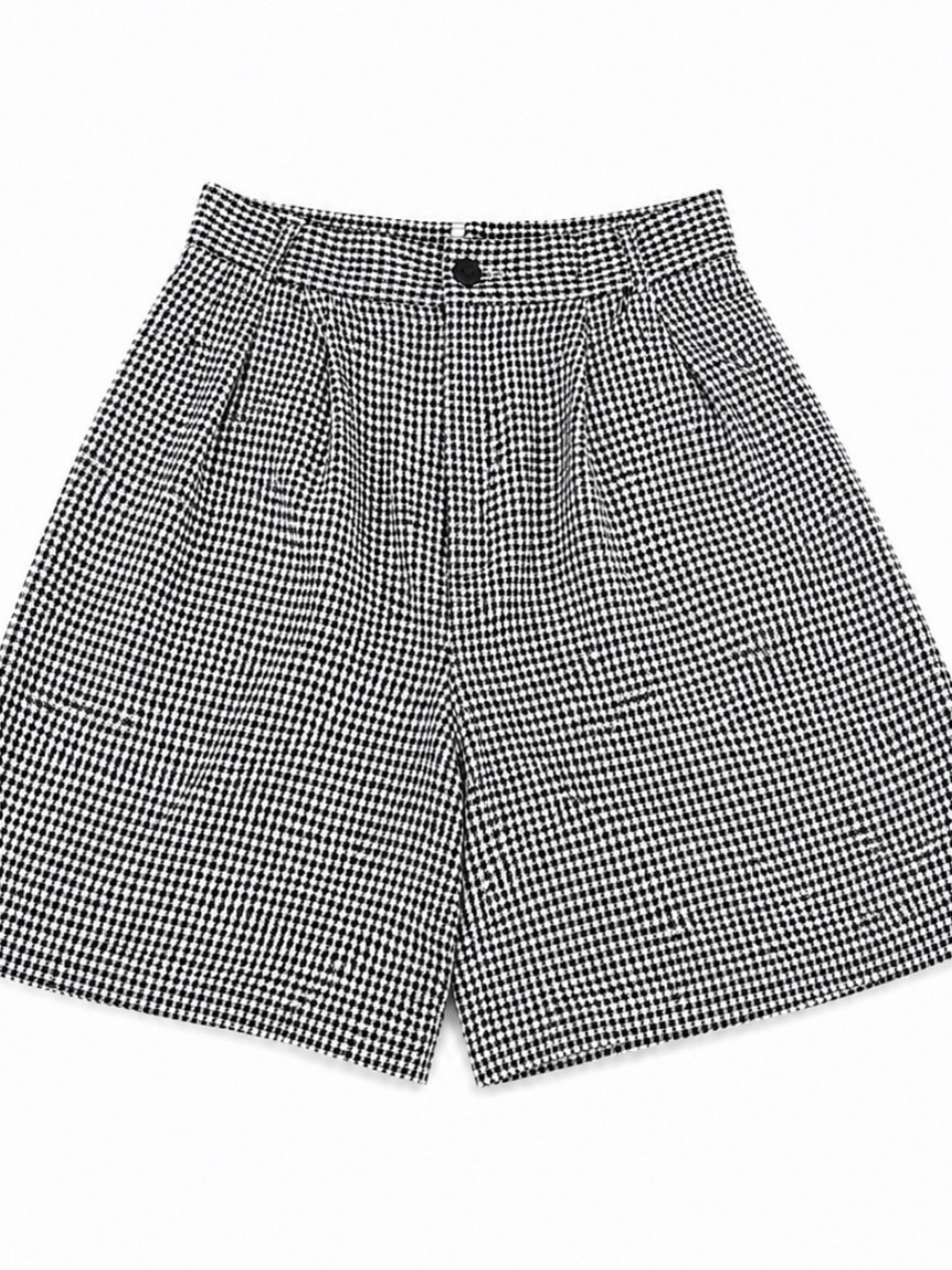 High-Waist Houndstooth Bermuda Shorts - Black/White